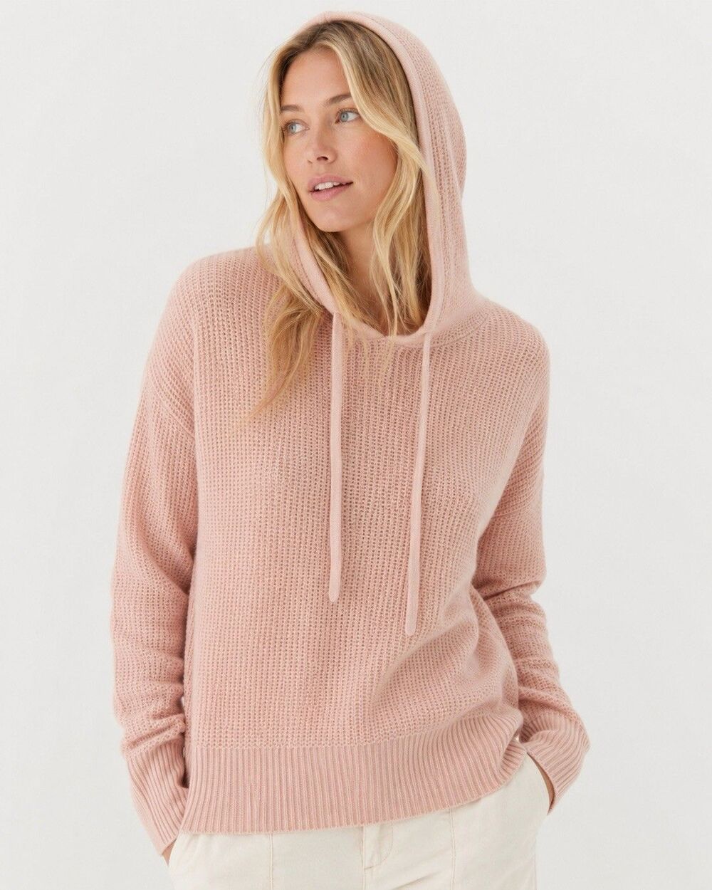 Haven Well Within 100% Cashmere Soft Pink Waffles Knit Hoodie Sweater Size A